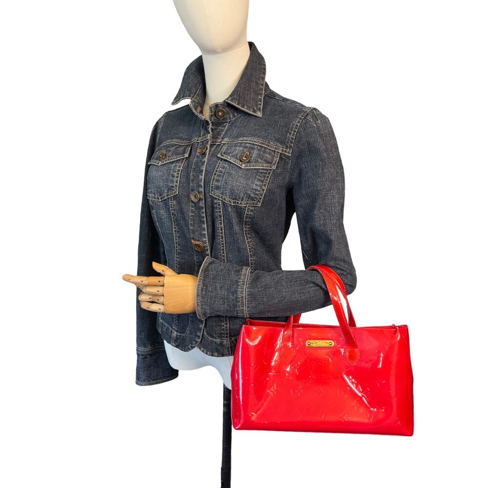 Louis Vuitton Wilshire PM Vernis Rose Pop Patent Tote Red Pink Monogram Bag Box